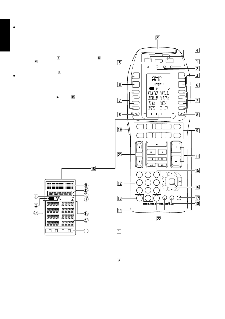 Remote control unit rc-18sr, English, Function and operation z | Operation, Mode (operating mode), Macro (for multiple step macro functions) | Marantz SR8000 User Manual | Page 22 / 41