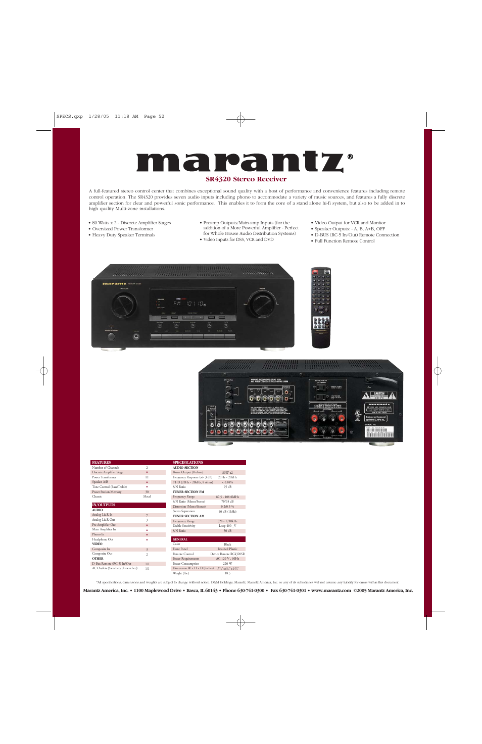 Marantz SR4320 User Manual | 1 page