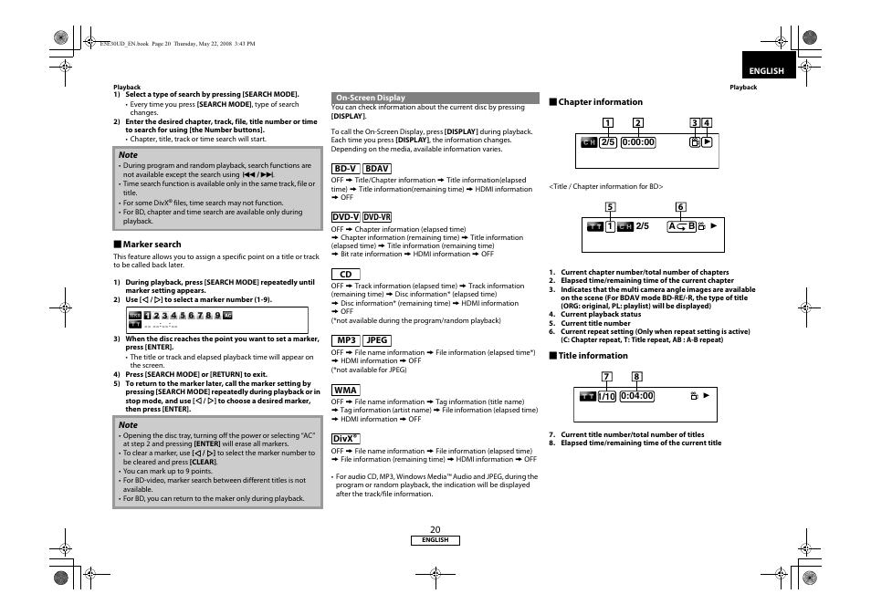 On-screen display | Marantz BD8002 User Manual | Page 23 / 44