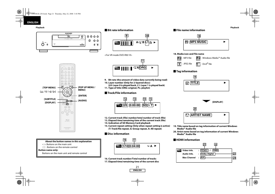 Marantz BD8002 User Manual | Page 24 / 44