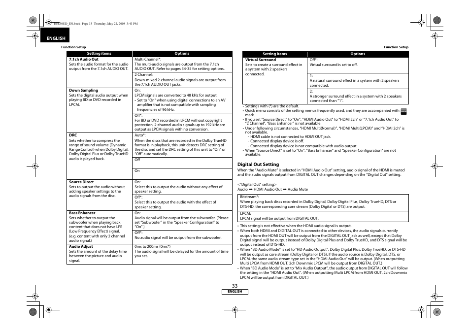 Digital out setting” on p, 33 f | Marantz BD8002 User Manual | Page 36 / 44