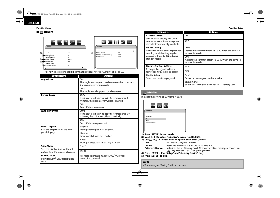 Initialize, Ge 37 | Marantz BD8002 User Manual | Page 40 / 44