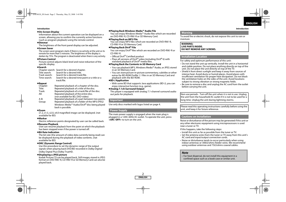 Marantz BD8002 User Manual | Page 5 / 44