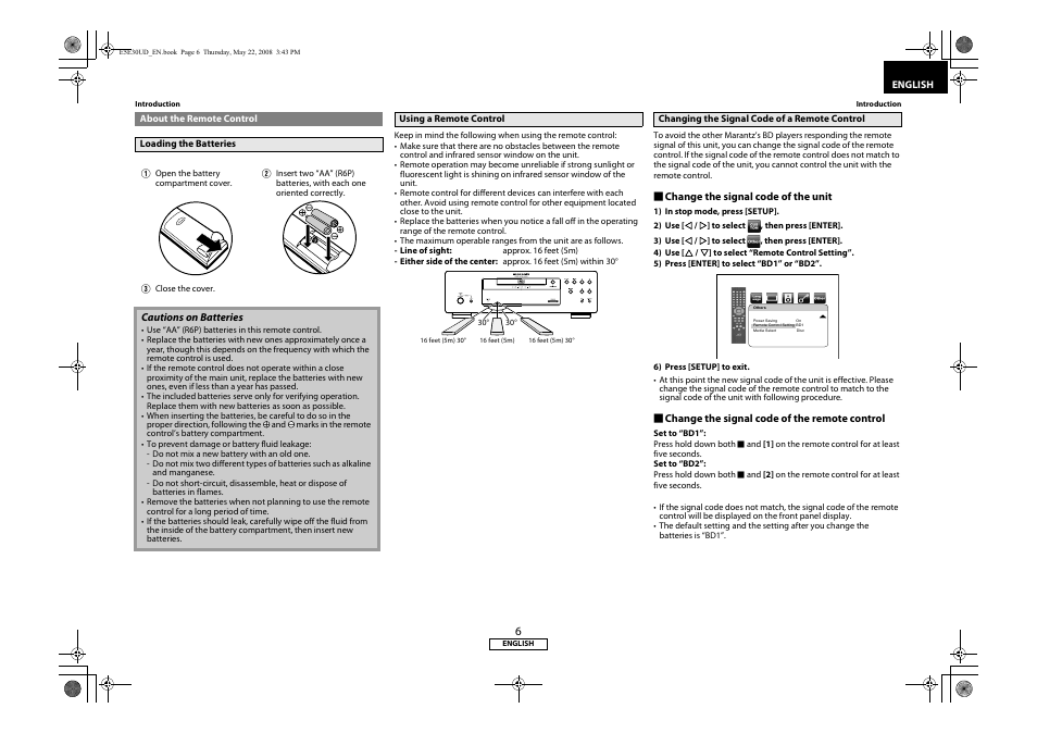 About the remote control | Marantz BD8002 User Manual | Page 9 / 44