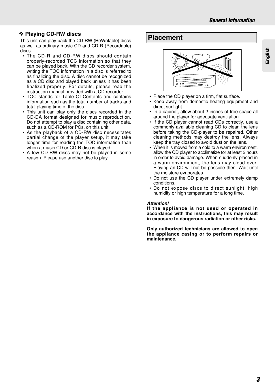 Placement | Marantz CC4300 User Manual | Page 7 / 34