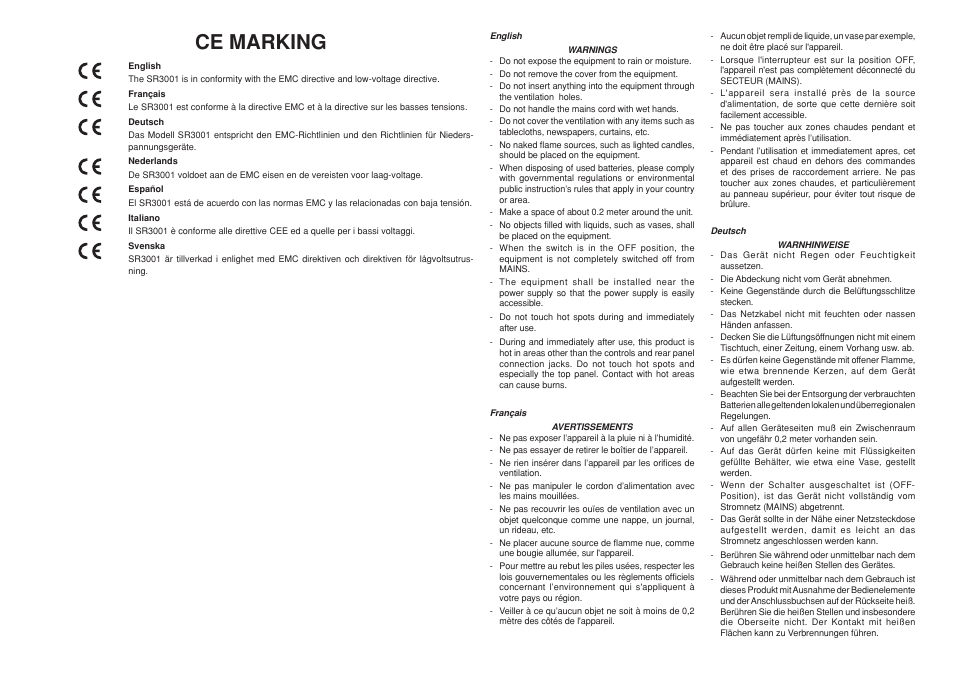 Ce marking | Marantz R3001 User Manual | Page 3 / 43