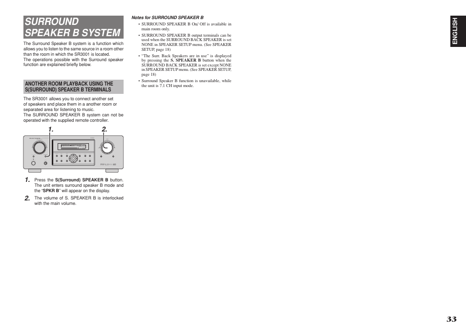 Surround speaker b system | Marantz R3001 User Manual | Page 37 / 43