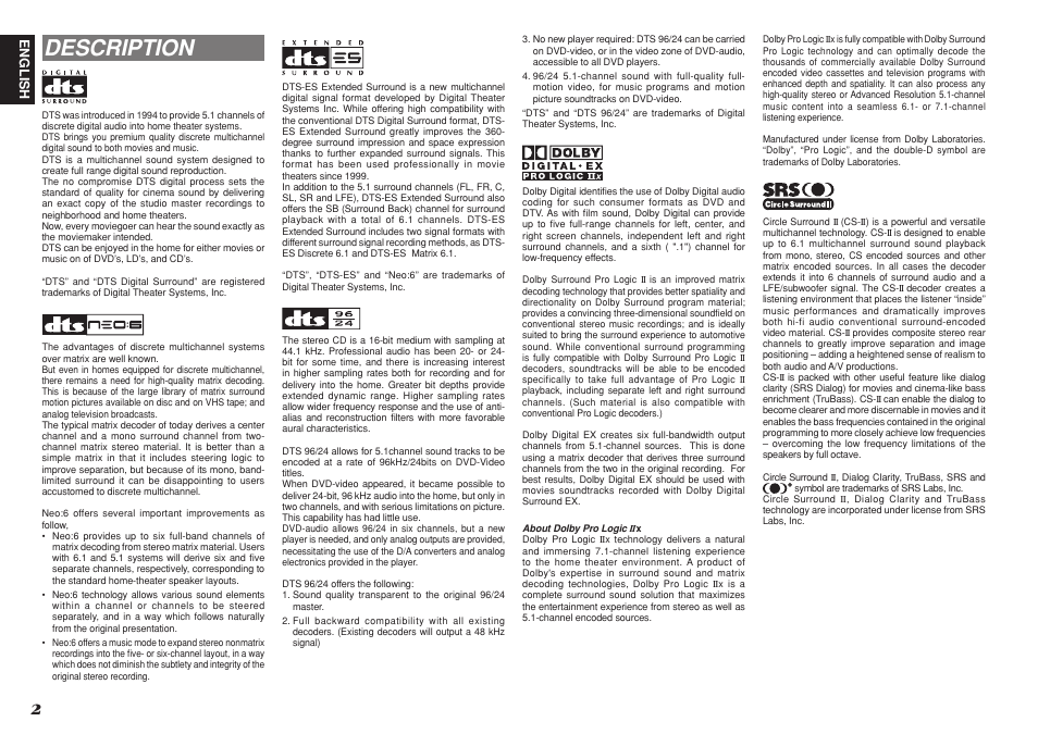 Description | Marantz R3001 User Manual | Page 6 / 43