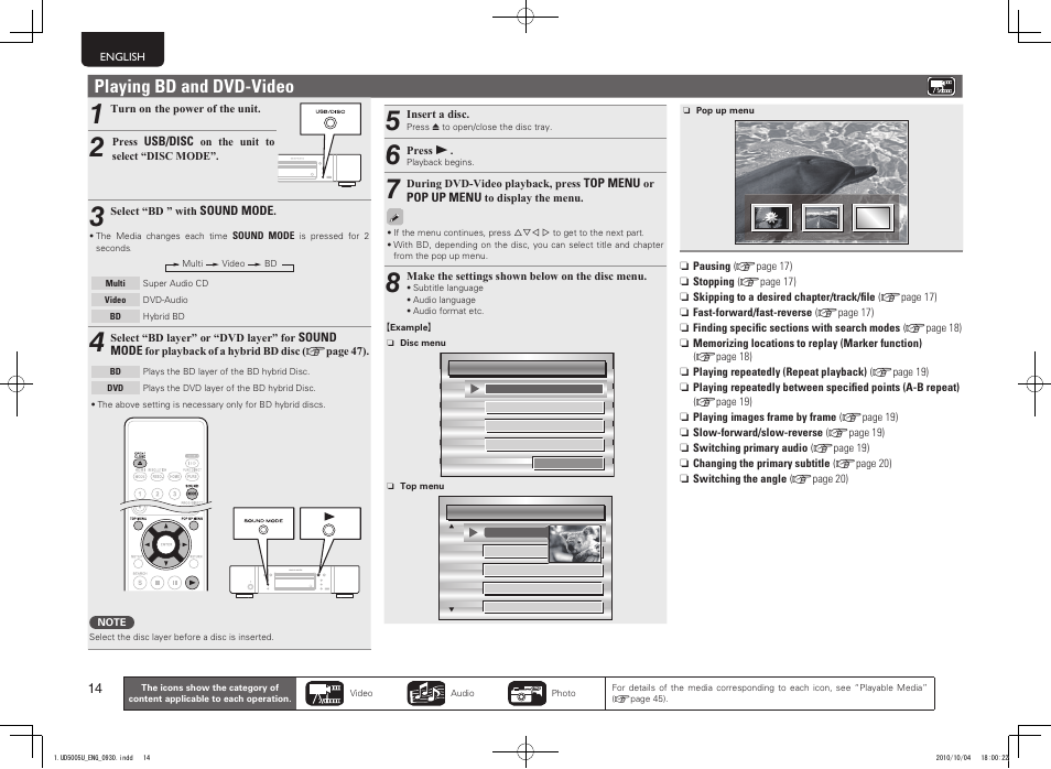 Playing bd and dvd-video | Marantz 5411 10470 007M User Manual | Page 18 / 72