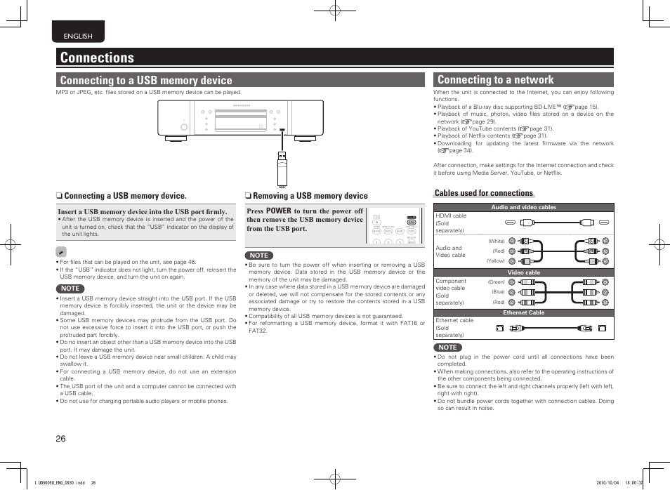 Connections, Connecting to a network | Marantz 5411 10470 007M User Manual | Page 30 / 72