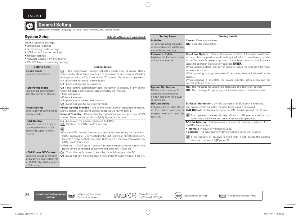 General setting, System setup | Marantz 5411 10470 007M User Manual | Page 38 / 72