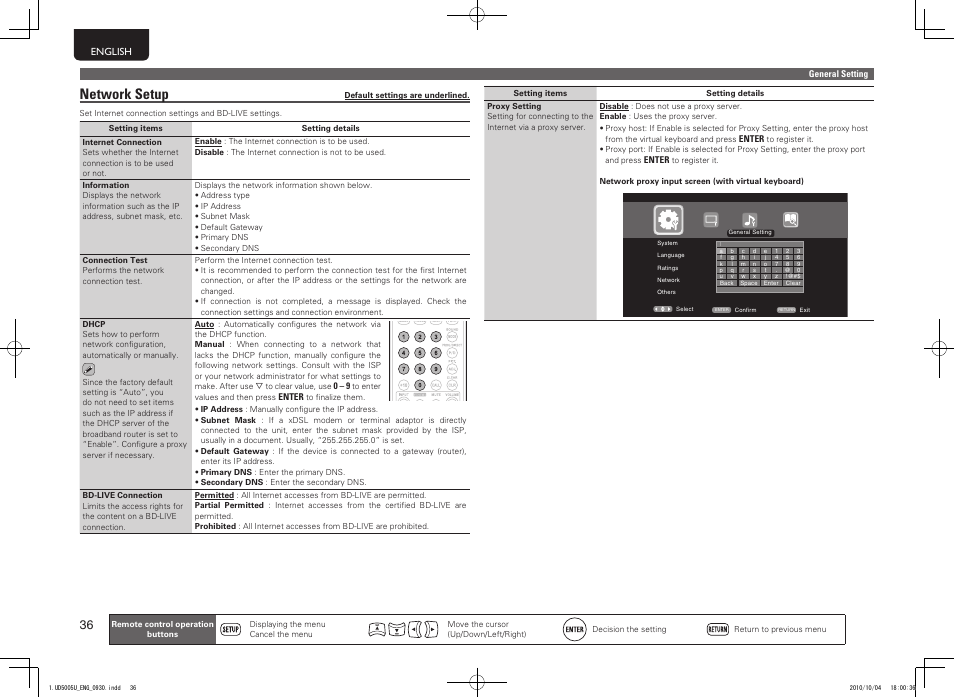 Network setup | Marantz 5411 10470 007M User Manual | Page 40 / 72