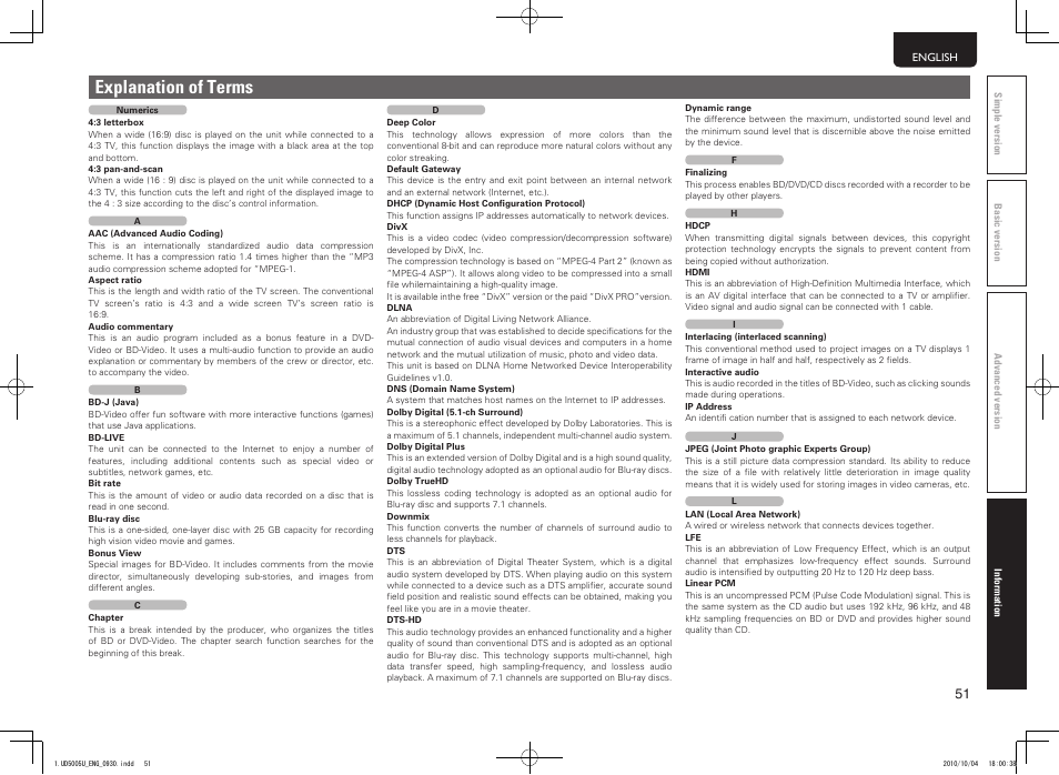 Explanation of terms | Marantz 5411 10470 007M User Manual | Page 55 / 72