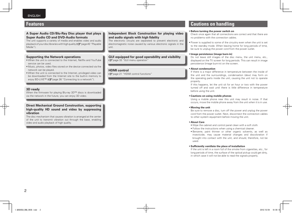 Cautions on handling, Features | Marantz 5411 10470 007M User Manual | Page 6 / 72