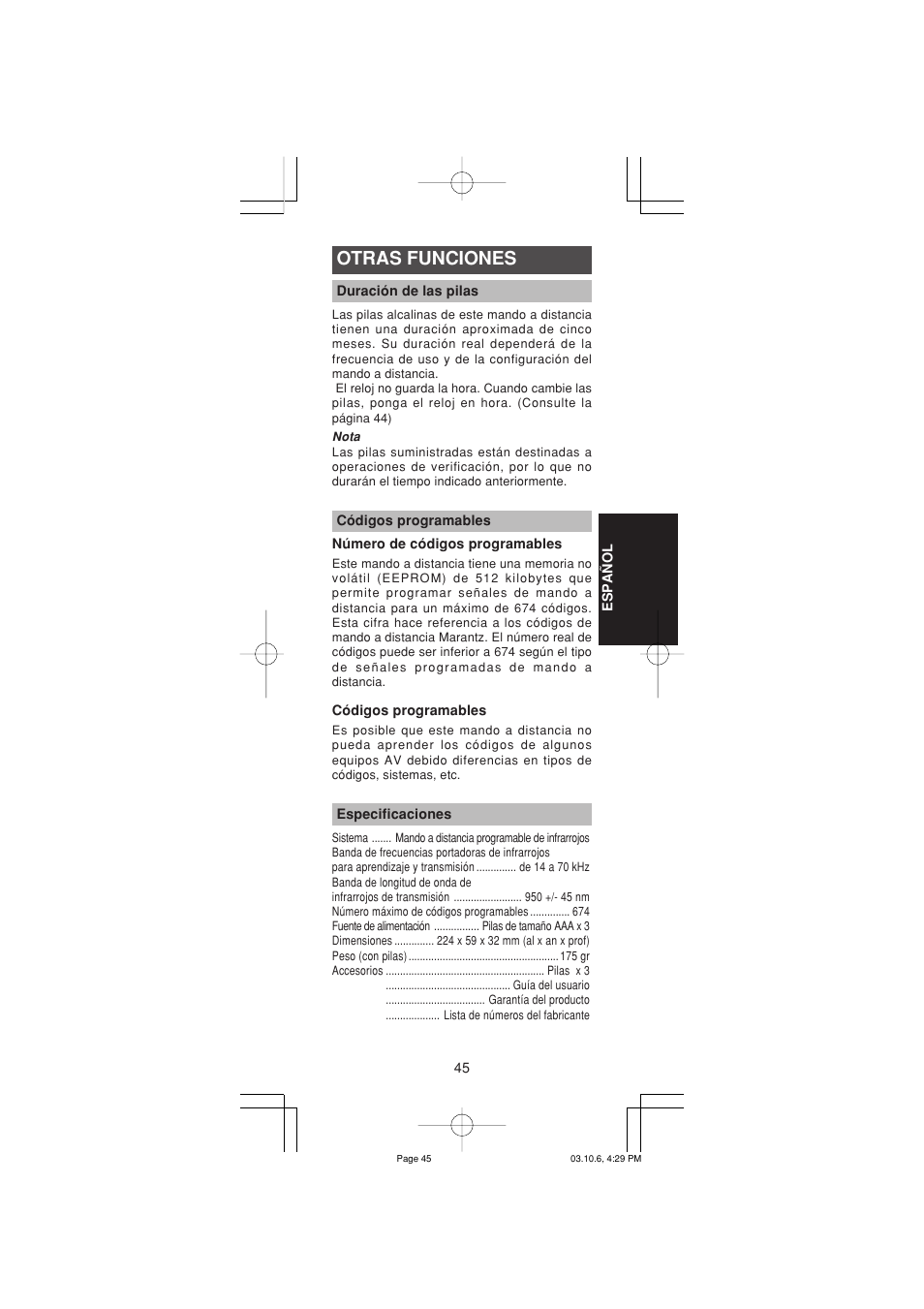 Otras funciones | Marantz RC1400 User Manual | Page 139 / 191