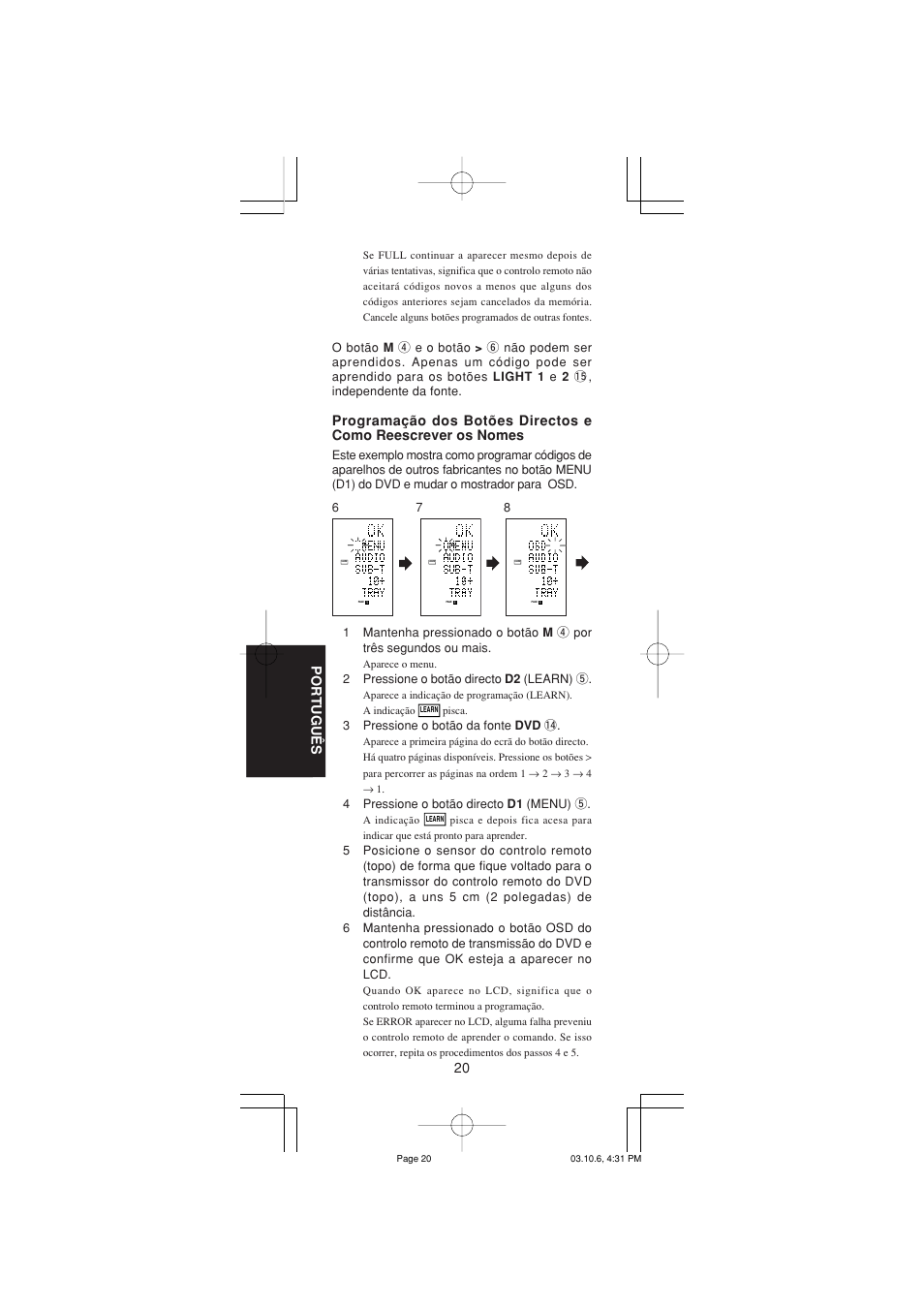 20 portugu ê s | Marantz RC1400 User Manual | Page 159 / 191