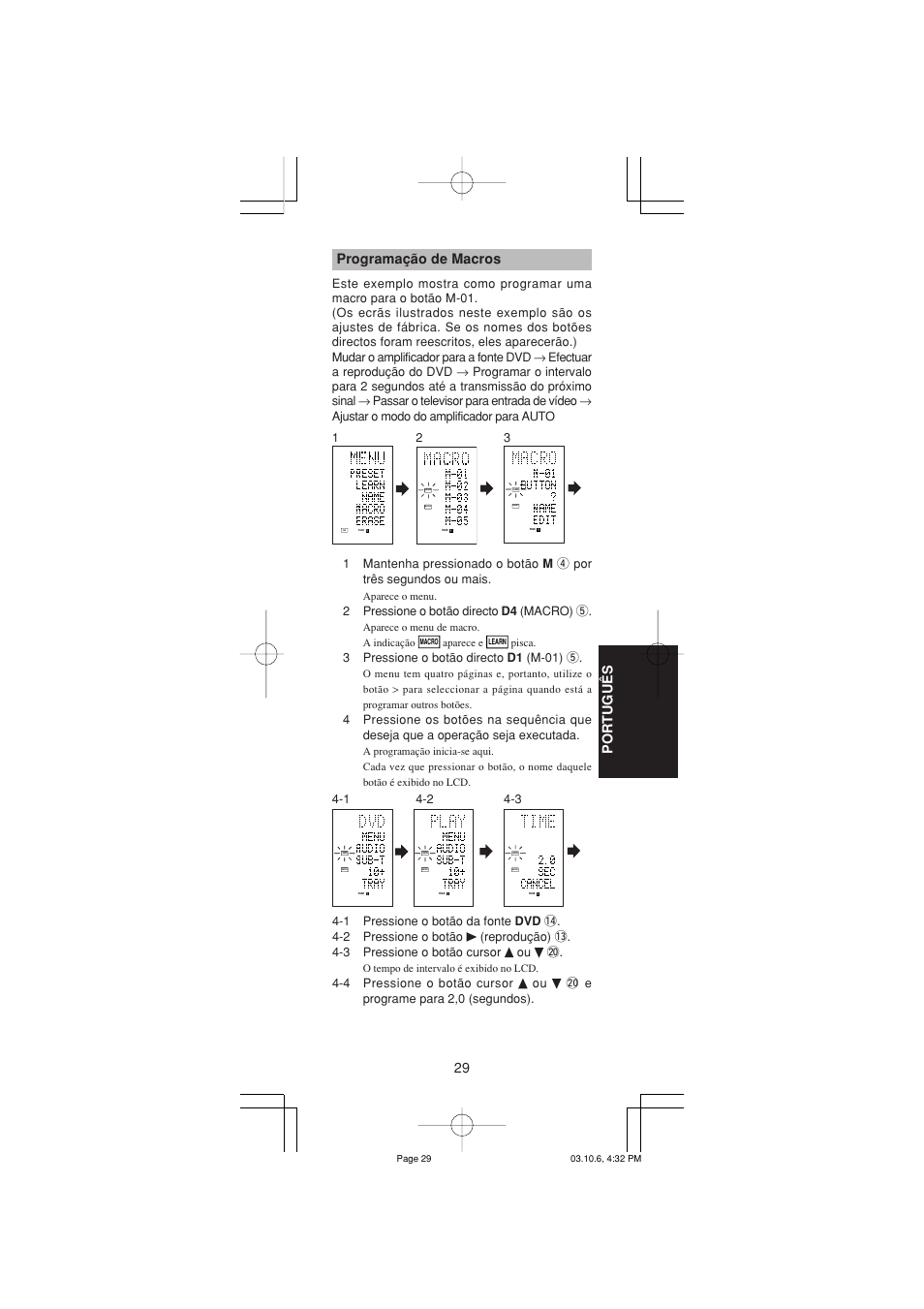 29 portugu ê s, Programação de macros | Marantz RC1400 User Manual | Page 168 / 191