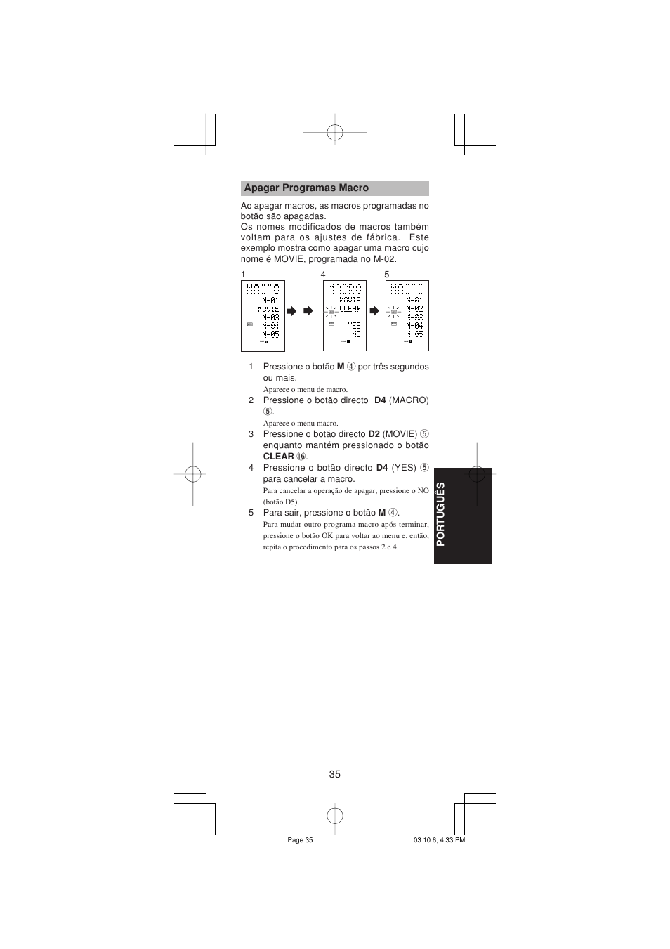 35 portugu ê s, Apagar programas macro | Marantz RC1400 User Manual | Page 174 / 191