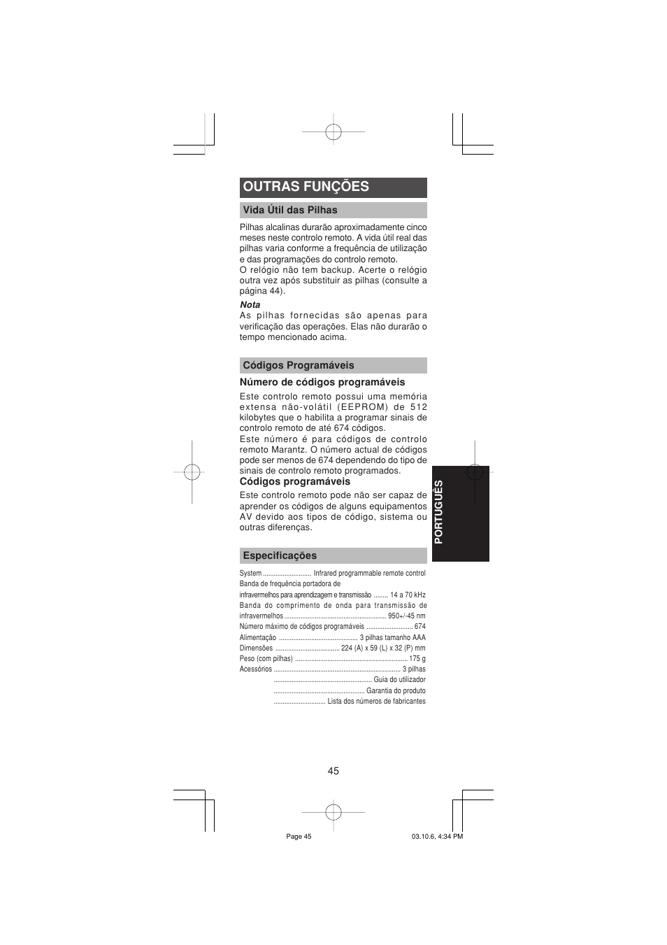 Outras funções | Marantz RC1400 User Manual | Page 184 / 191