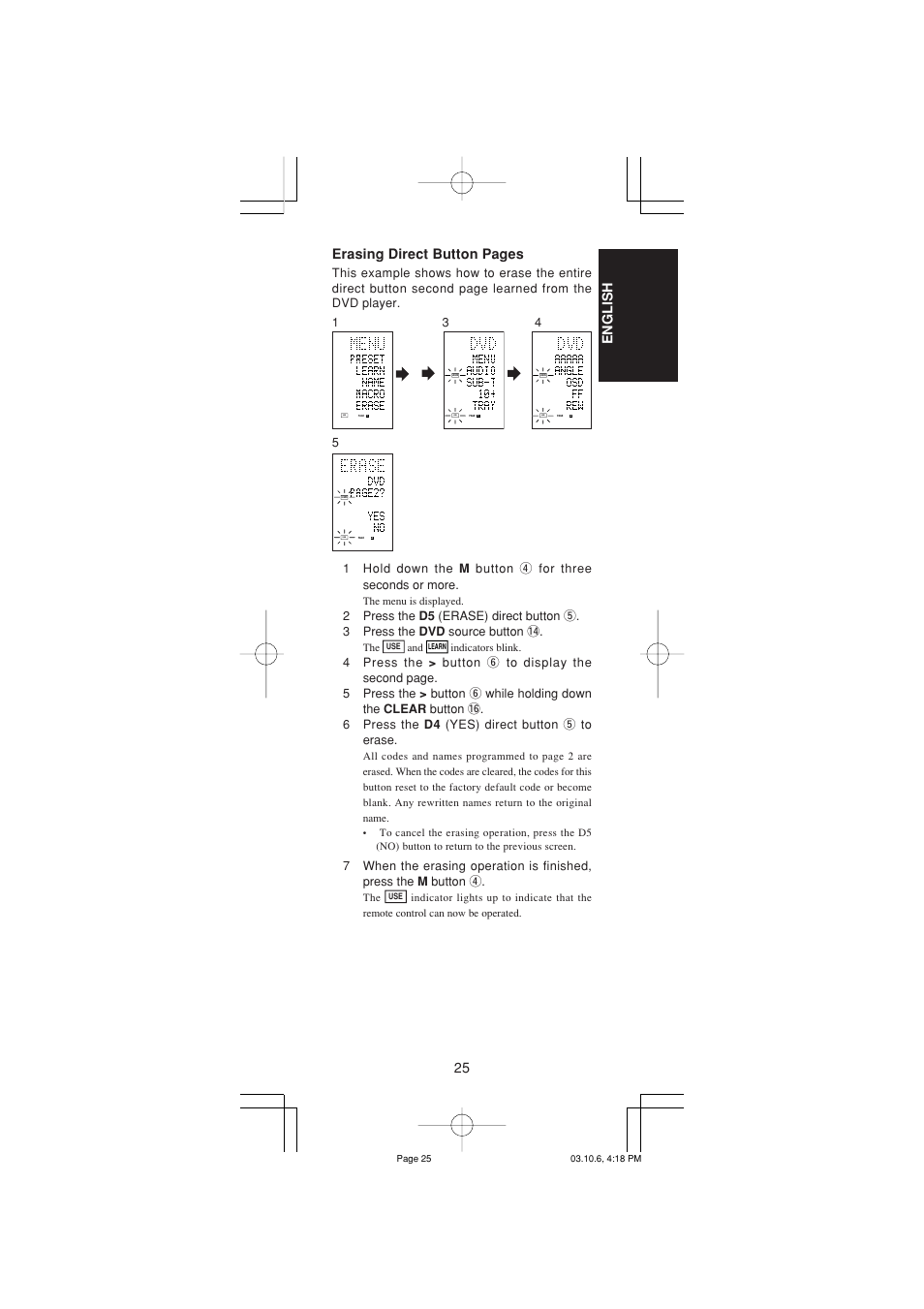 25 english, Erasing direct button pages | Marantz RC1400 User Manual | Page 27 / 191