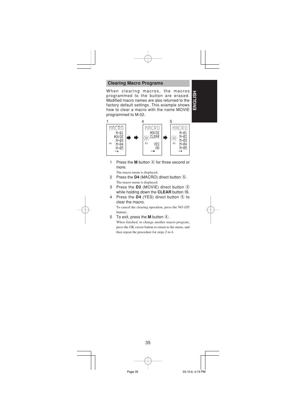 35 english clearing macro programs | Marantz RC1400 User Manual | Page 37 / 191