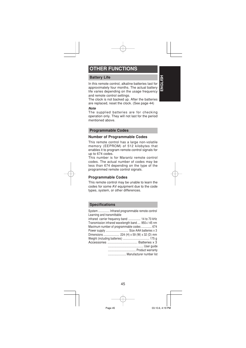 Other functions | Marantz RC1400 User Manual | Page 47 / 191