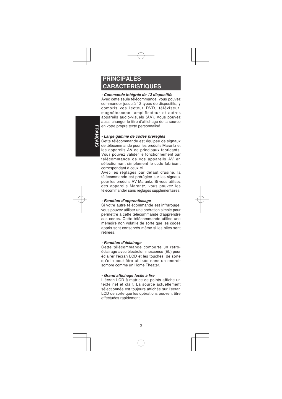 Principales caracteristiques | Marantz RC1400 User Manual | Page 50 / 191