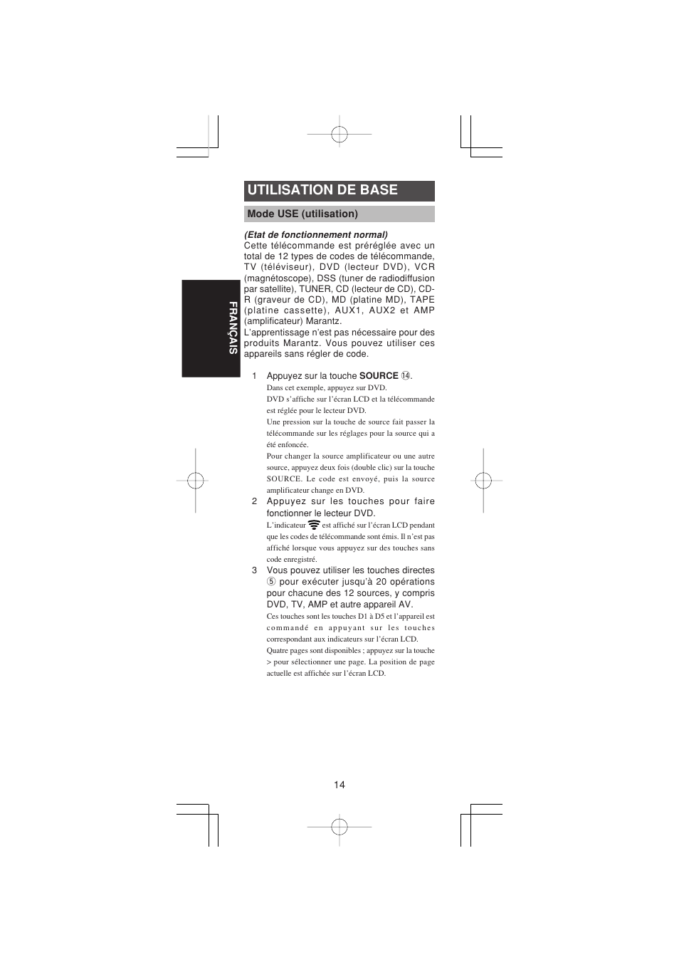 Utilisation de base | Marantz RC1400 User Manual | Page 62 / 191