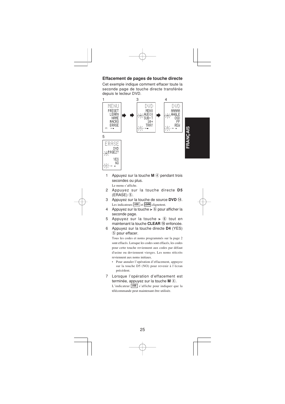 25 fran ç ais, Effacement de pages de touche directe | Marantz RC1400 User Manual | Page 73 / 191