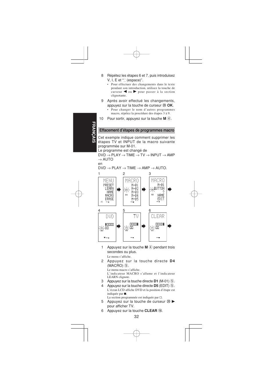 32 fran ç ais, Effacement d’étapes de programmes macro | Marantz RC1400 User Manual | Page 80 / 191