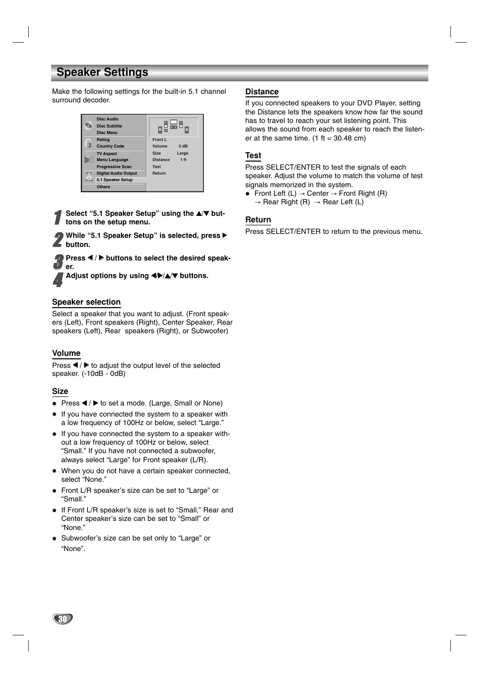 Speaker settings | Marantz VC5400 User Manual | Page 30 / 34
