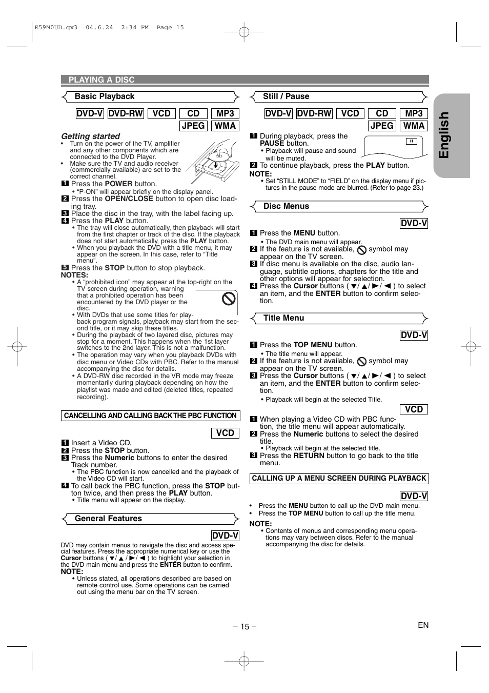 English | Marantz DV4500 User Manual | Page 15 / 28