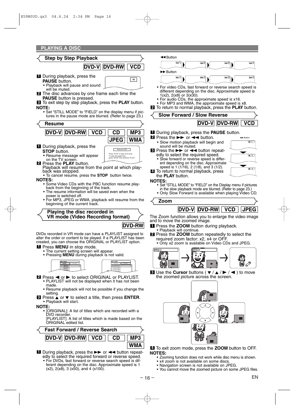 Vcd dvd-rw dvd-v, Jpeg vcd dvd-rw dvd-v, Wma jpeg mp3 cd vcd dvd-rw dvd-v | Wma mp3 cd vcd dvd-rw dvd-v, Dvd-rw | Marantz DV4500 User Manual | Page 16 / 28