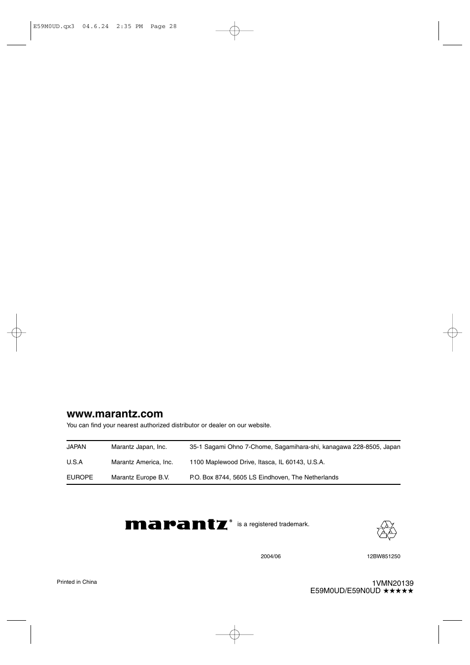 Marantz DV4500 User Manual | Page 28 / 28