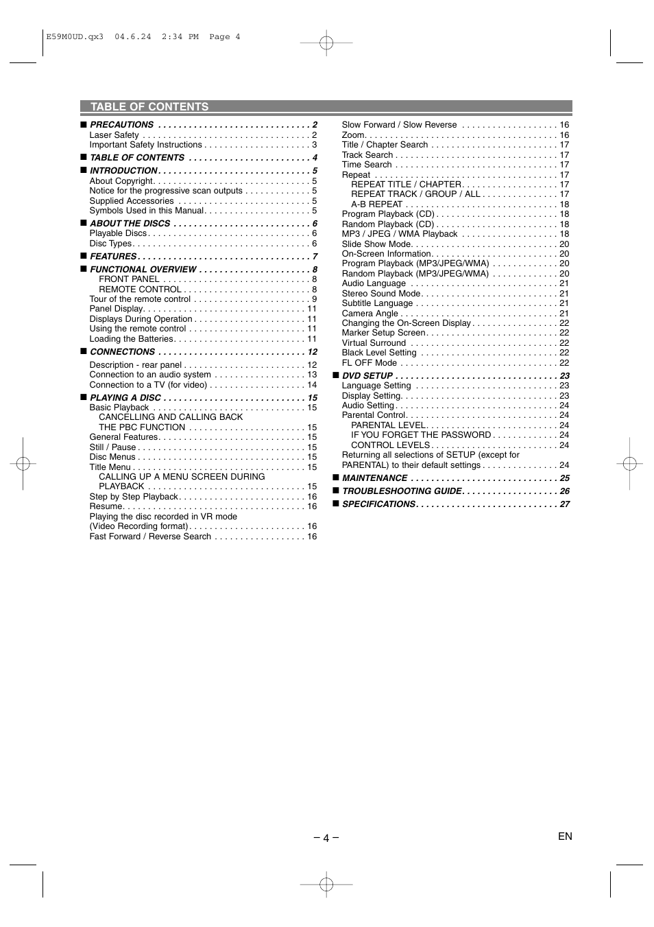 Marantz DV4500 User Manual | Page 4 / 28