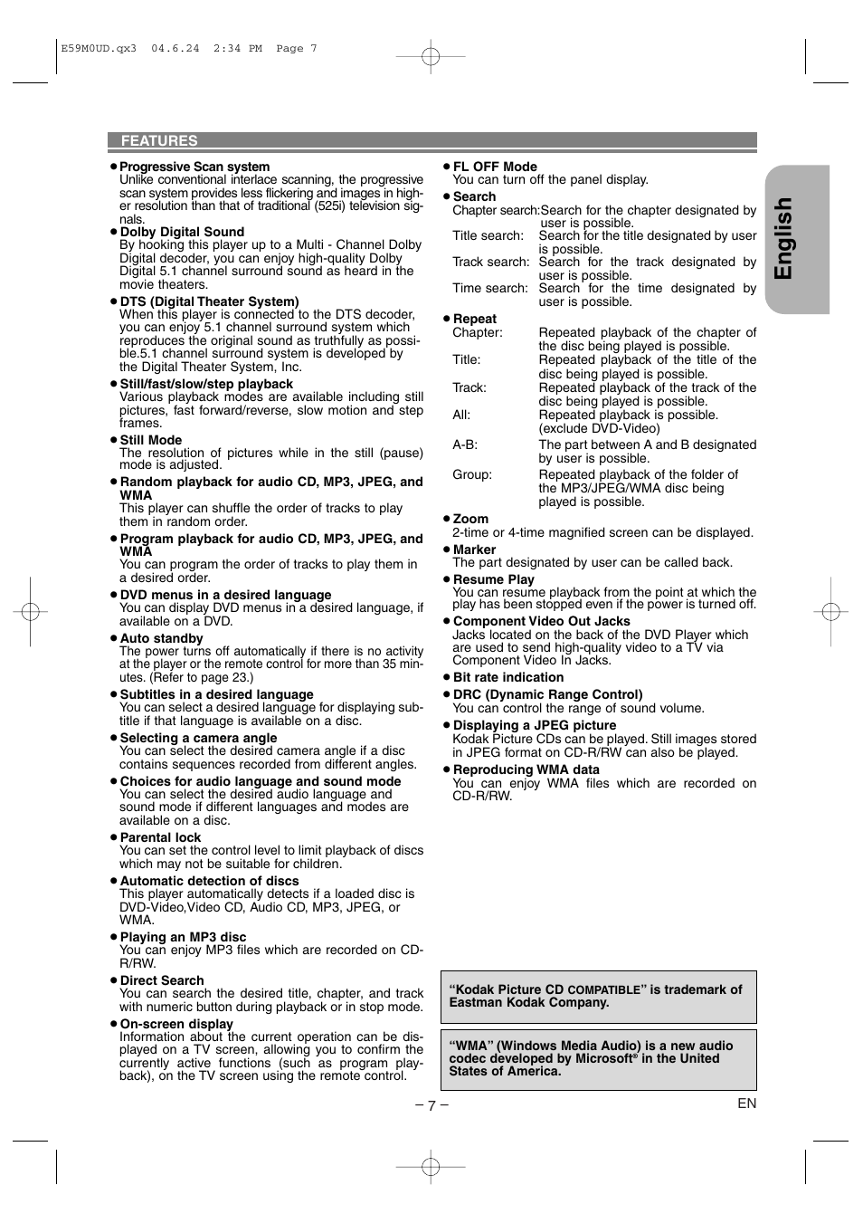 English | Marantz DV4500 User Manual | Page 7 / 28