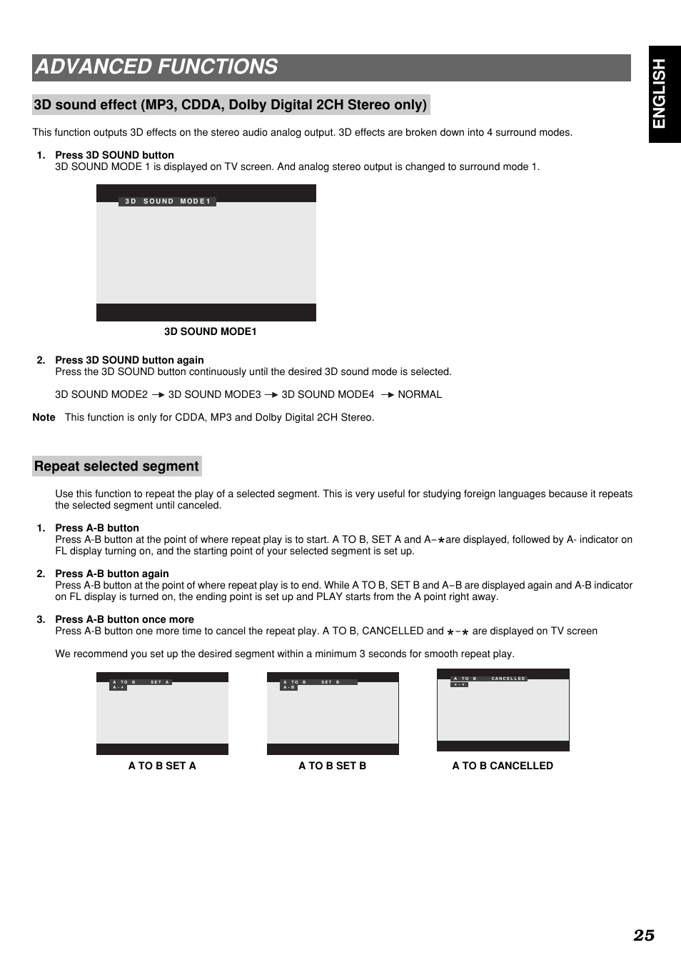 Advanced functions, English 25, Repeat selected segment | Marantz DV4300 User Manual | Page 29 / 47
