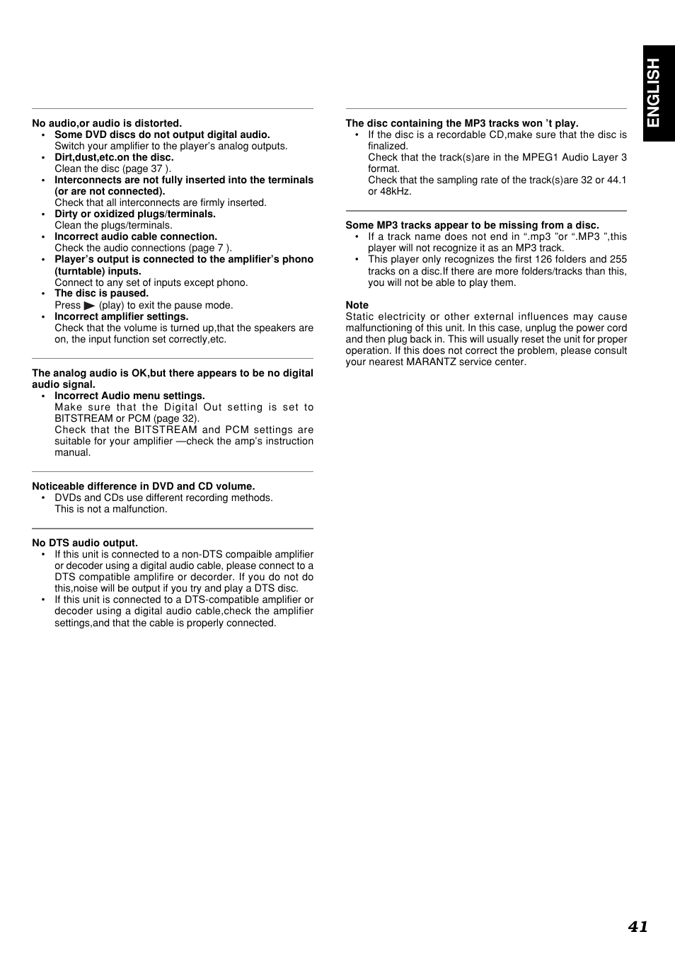 English 41 | Marantz DV4300 User Manual | Page 45 / 47