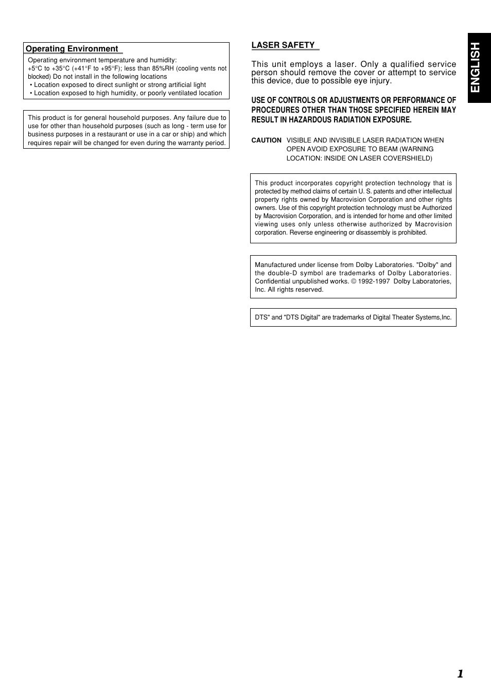 English 1 | Marantz DV4300 User Manual | Page 5 / 47