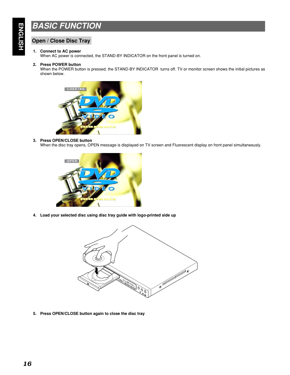 Basic function, English 16 | Marantz PMD910 User Manual | Page 20 / 48