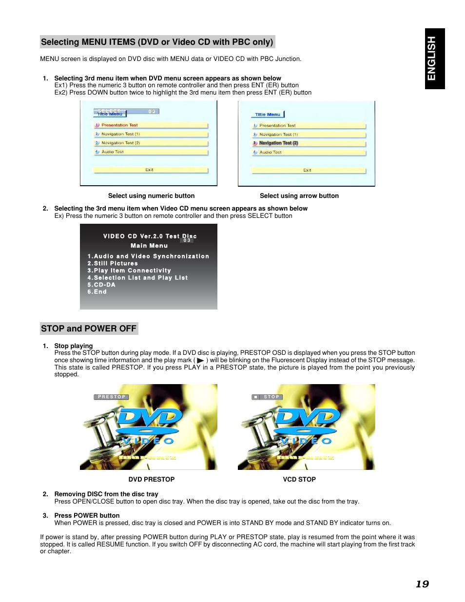 English 19, Stop and power off | Marantz PMD910 User Manual | Page 23 / 48