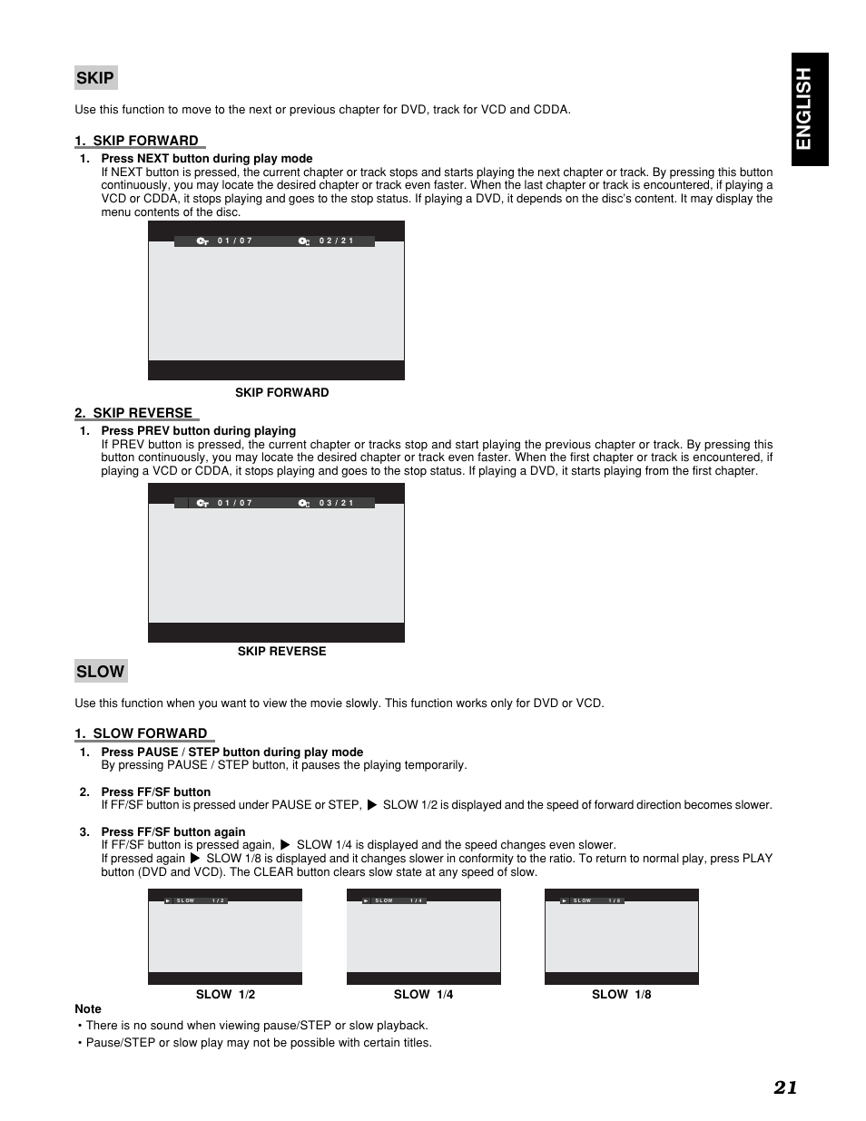 English 21, Skip, Slow | Marantz PMD910 User Manual | Page 25 / 48