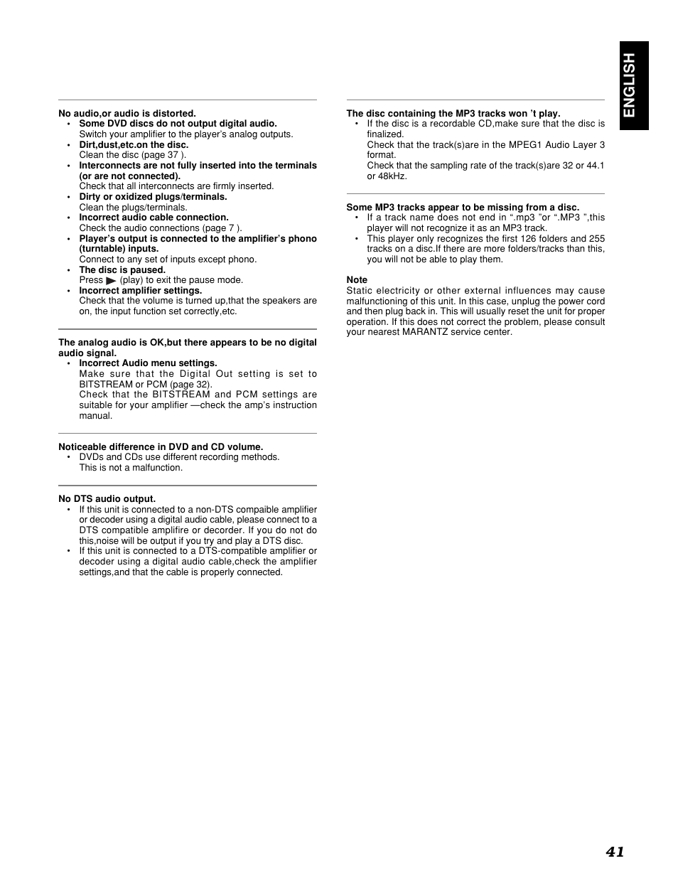 English 41 | Marantz PMD910 User Manual | Page 45 / 48