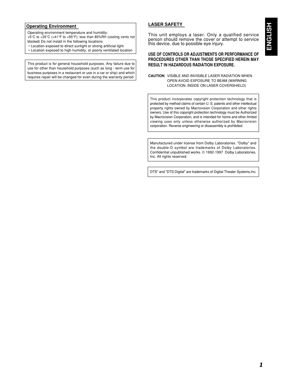English 1 | Marantz PMD910 User Manual | Page 5 / 48