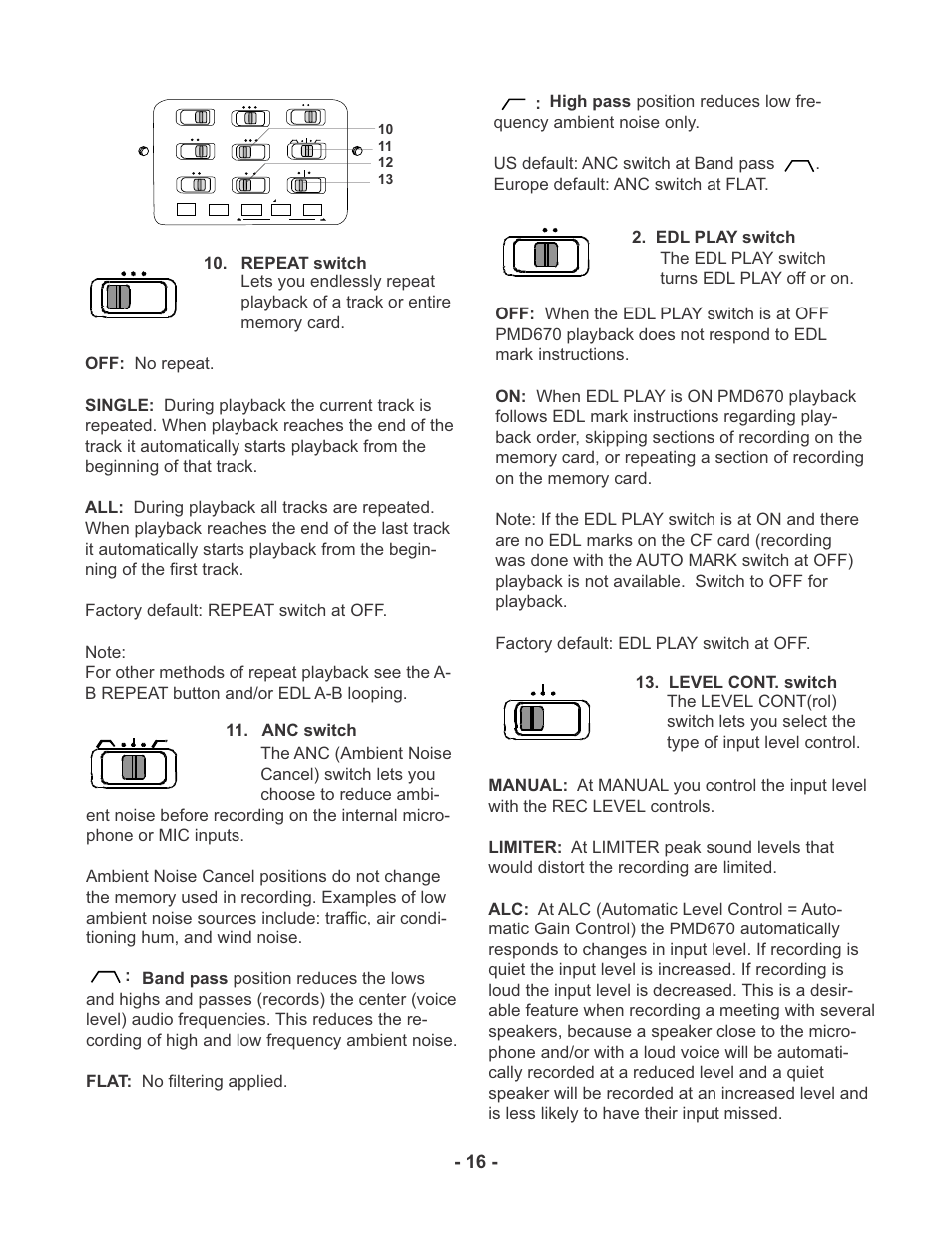 Repeat switch | Marantz PMD670 User Manual | Page 16 / 53