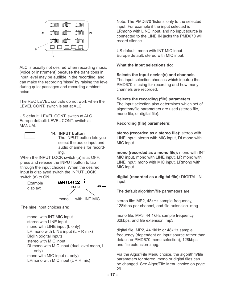 14 a | Marantz PMD670 User Manual | Page 17 / 53