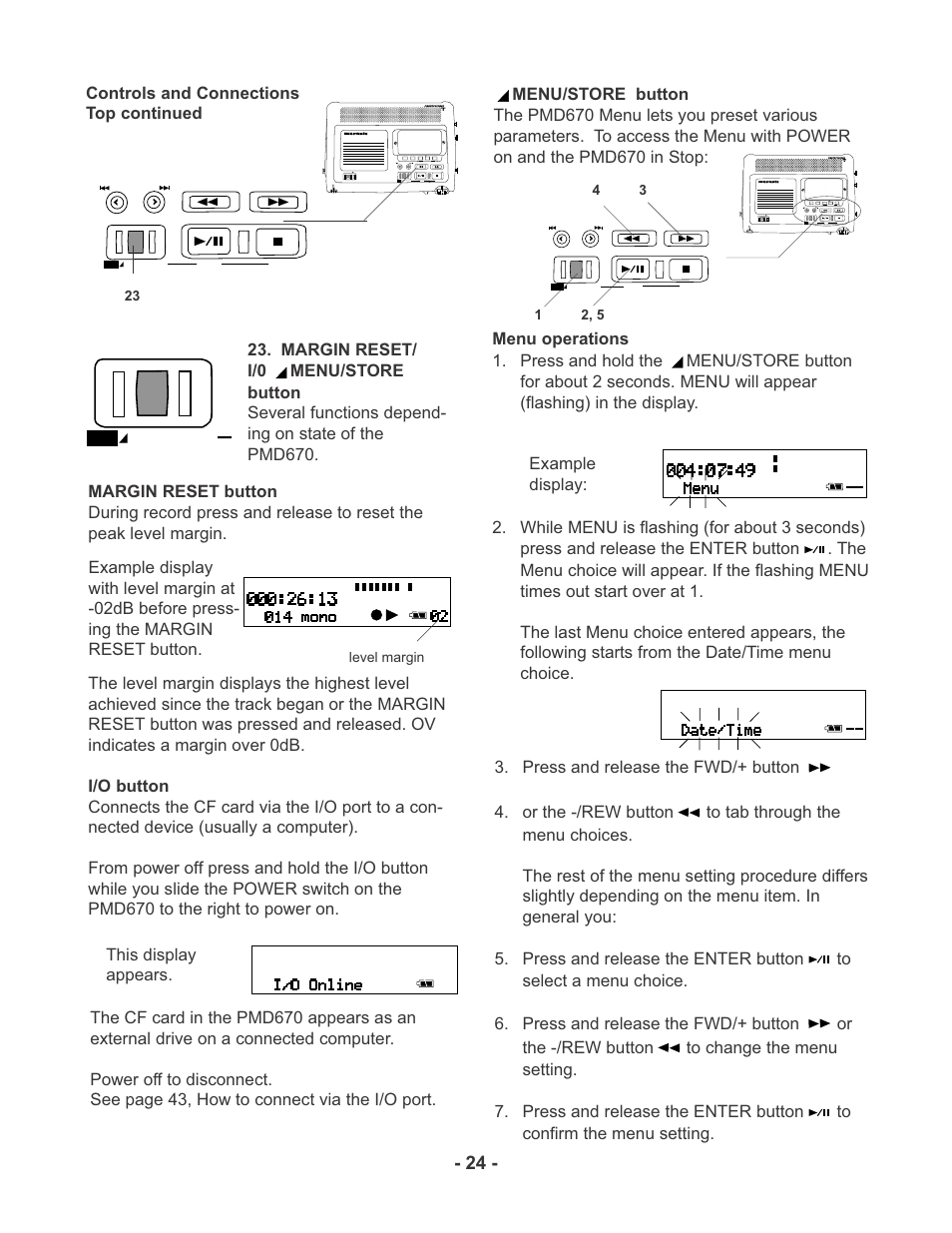Level margin | Marantz PMD670 User Manual | Page 24 / 53