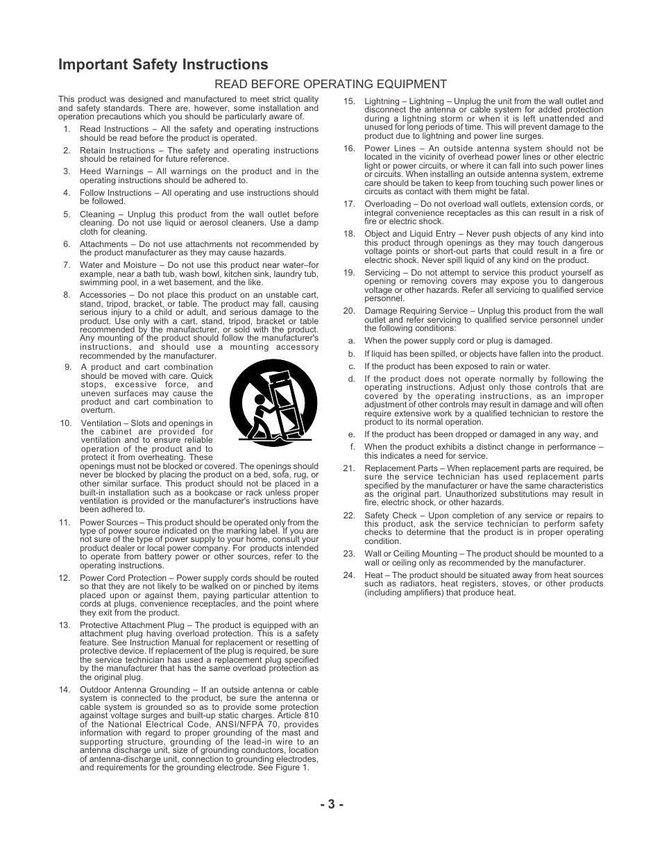 Important safety instructions, Read before operating equipment | Marantz PMD670 User Manual | Page 3 / 53