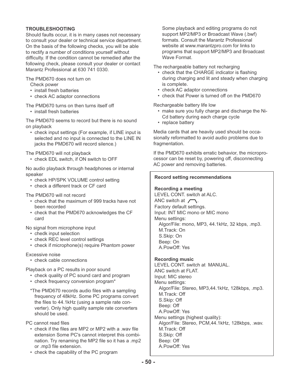 Marantz PMD670 User Manual | Page 50 / 53