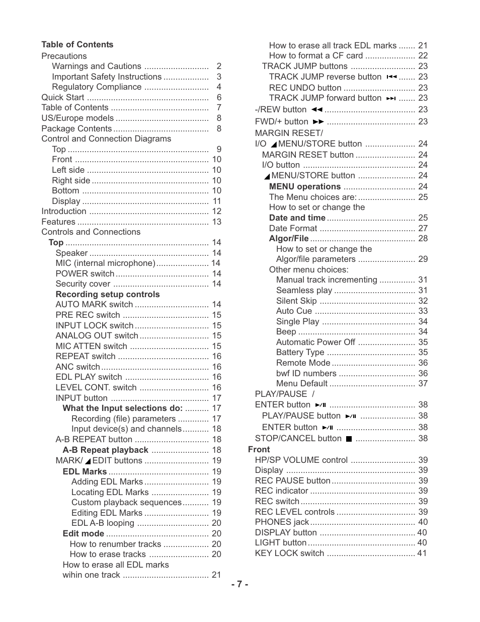 Marantz PMD670 User Manual | Page 7 / 53